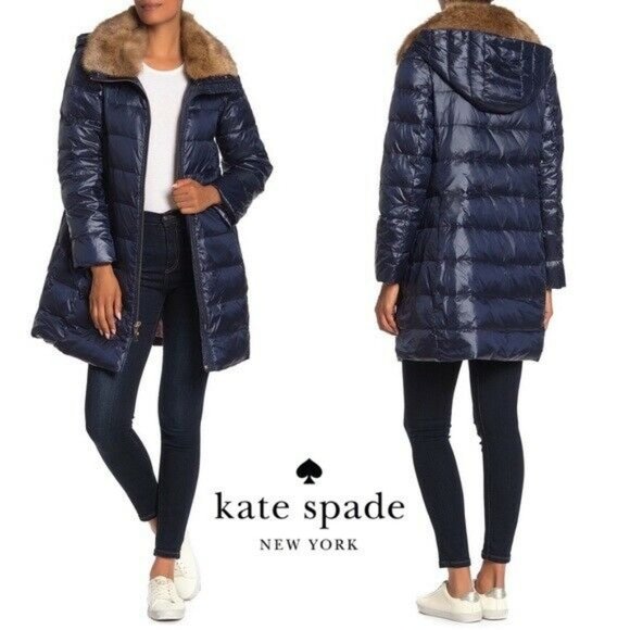 Kate Spade Faux Fur Collar Down Puffer Coat Jacket